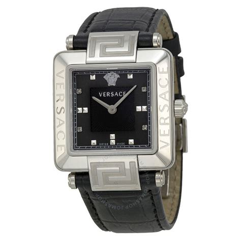 Women's Reve Carre Leather Black Dial Watch 